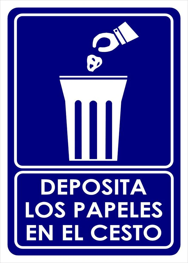 Señal azul de depositar papeles en el cesto