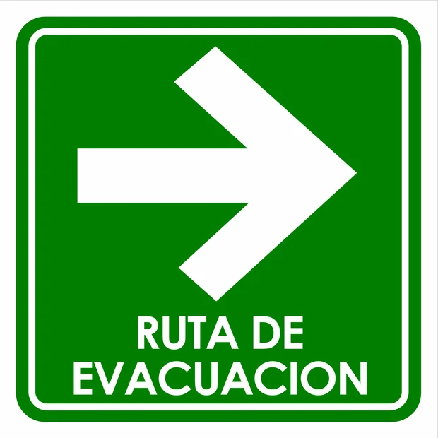 Señal de ruta de evacuación con flecha